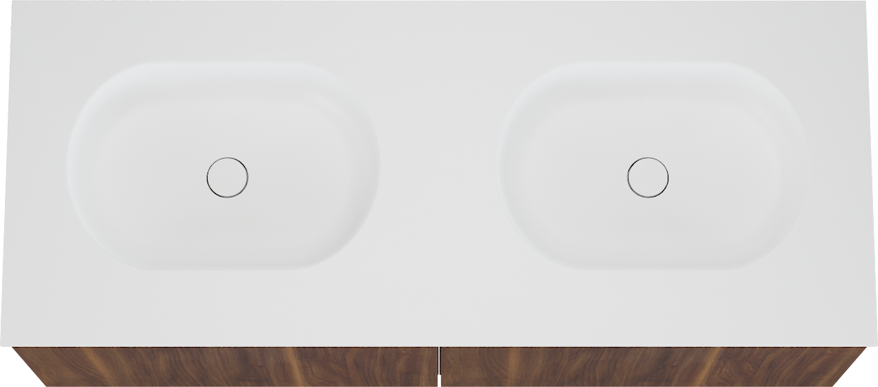 Balmani Sfera meuble salle de bains suspendu 135 x 55 cm noyer américain avec Tablo Oval double vasque en solid surface blanc mat