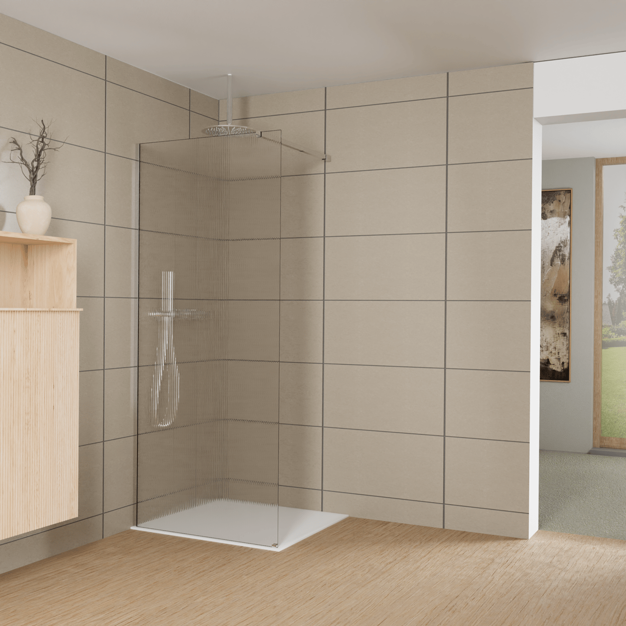 Balmani Modular inloopdouche: 90 x 200 cm, Ribs met coating, Glanzend chroom profielen