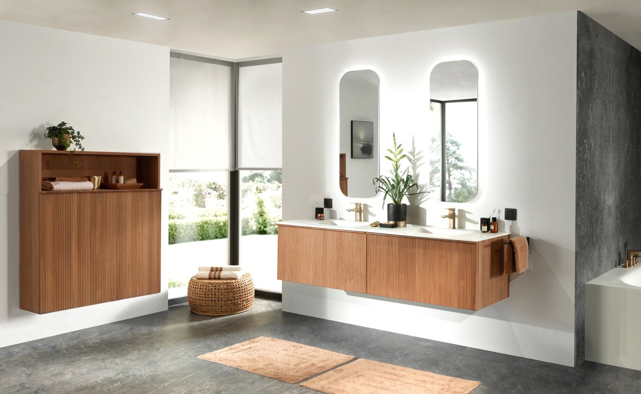 Balmani Tablo Arcato dubbele wastafel matte Solid Surface 180 x 55 cm, exclusief crepine