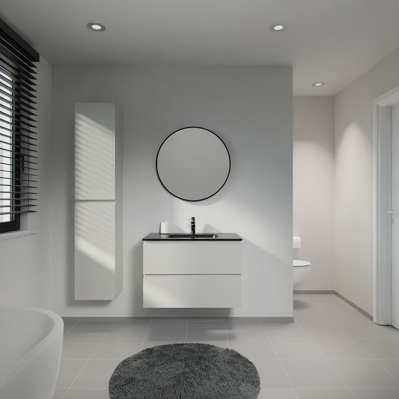 Linie Lado zwevend badmeubel 80 x 46 cm greige met Baro enkele wastafel in porselein mat zwart