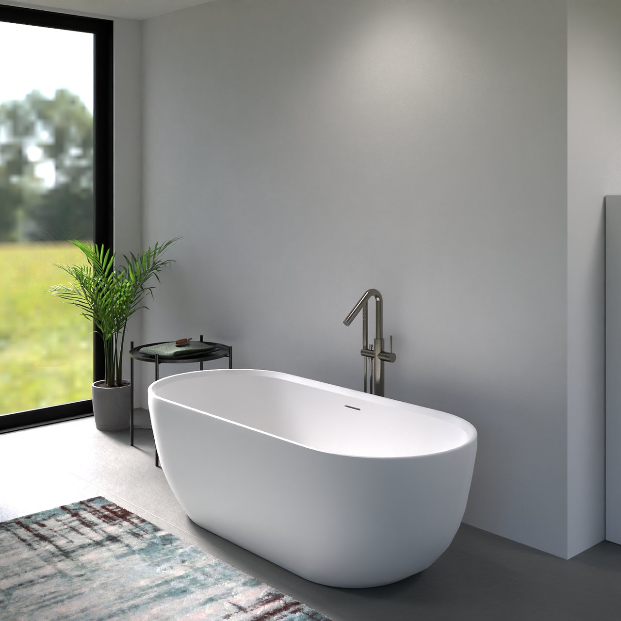 Blaufoss Round Move freistehende Badewannenarmatur: Brushed CoolMetal, mit Brausekopf