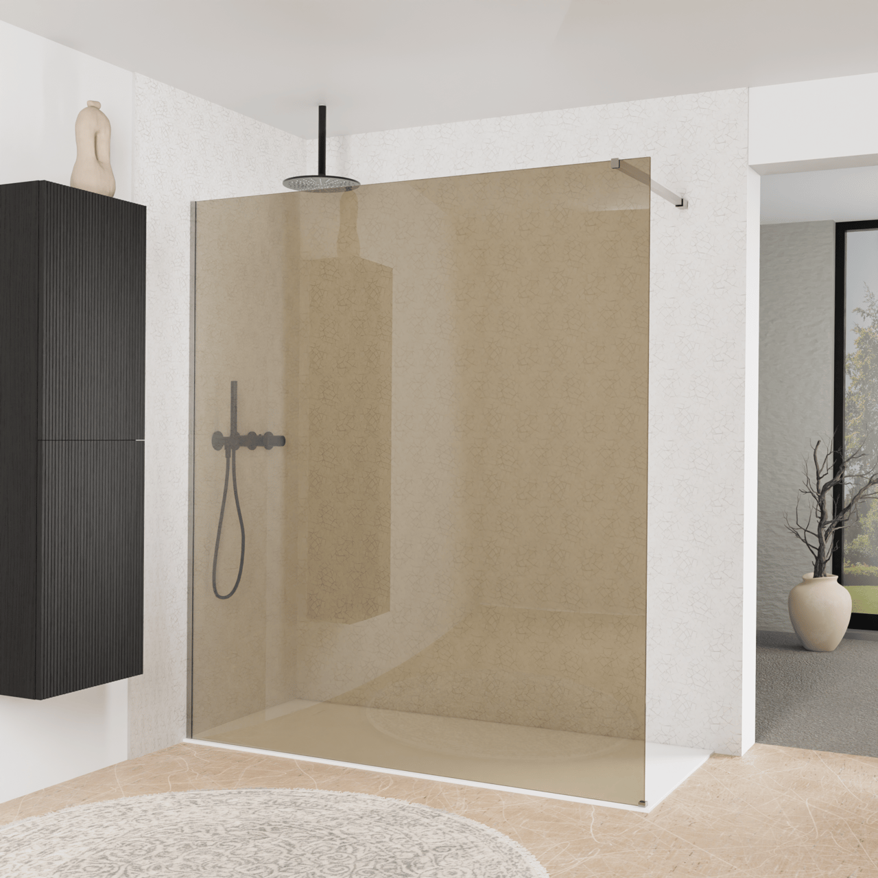 Balmani Modular Walk-In Dusche: 180 x 200 cm, Bronze Glas, Profil Brushed Inox