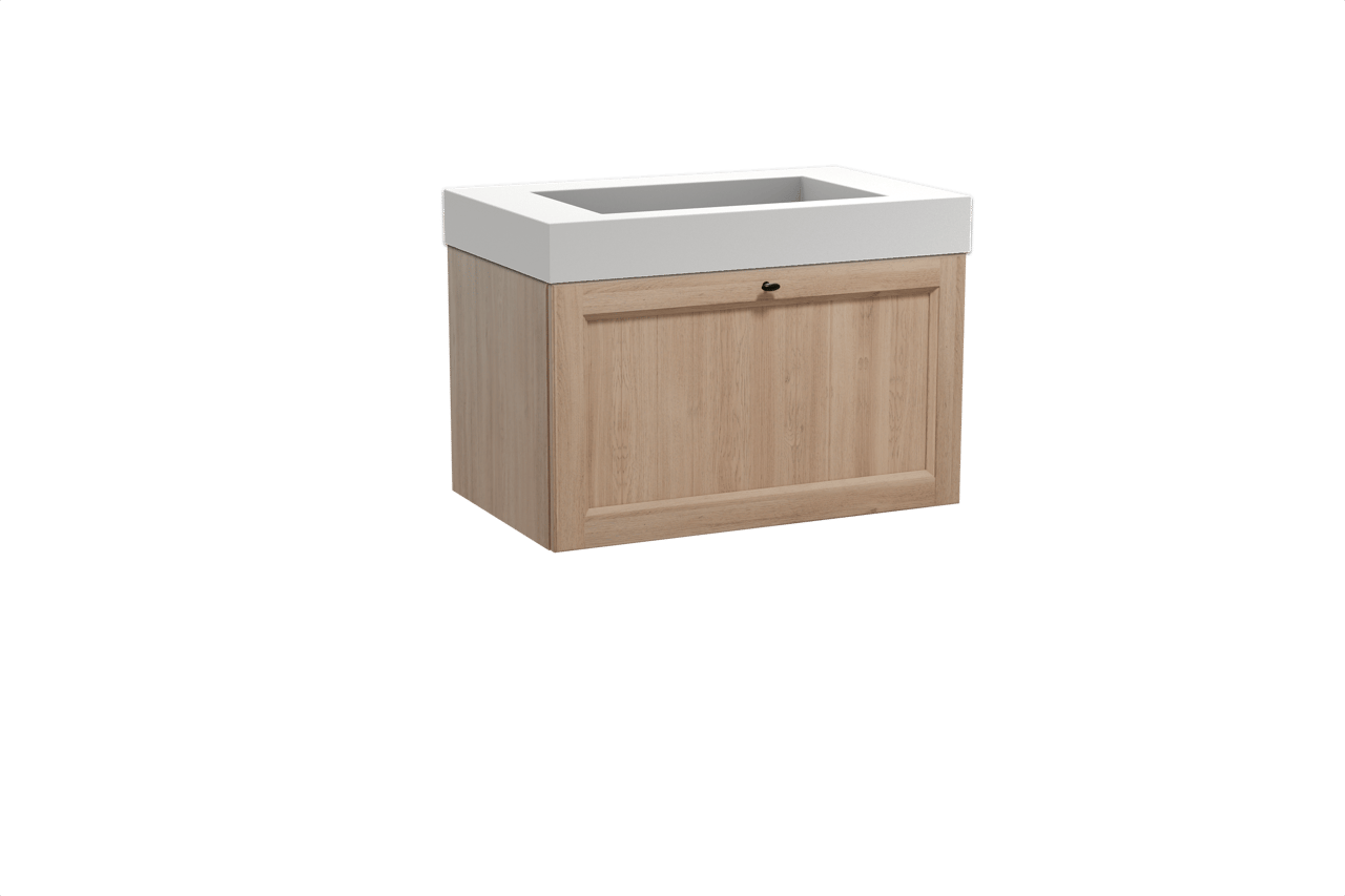 Balmani Lemon meuble salle de bains suspendu 90 x 55 cm chêne vieilli avec Modus plan simple en solid surface blanc mat