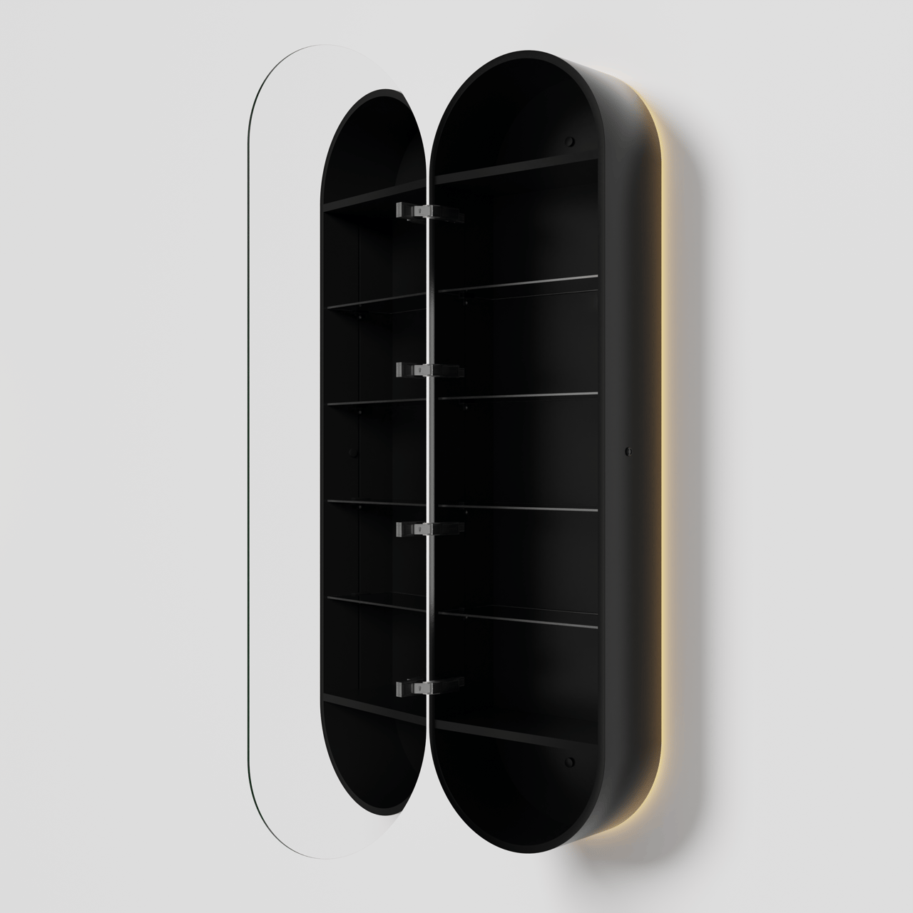 Balmani Mara colonne salle de bains suspendu avec miroir Ovale lumineux 45 x 160 cm Noir Mat