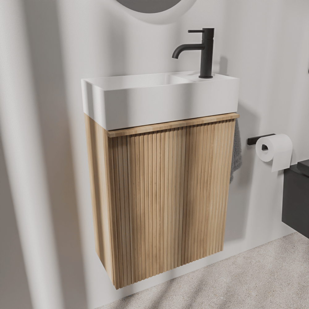 Balmani Forma meuble wc suspendu 42 x 21 cm chêne naturel avec Dama lavabo en Solid Surface mat