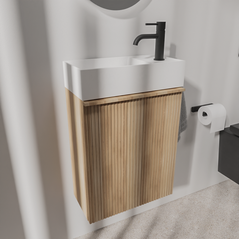 Balmani Forma meuble wc suspendu 42 x 21 cm chêne naturel avec Dama lavabo en Solid Surface mat