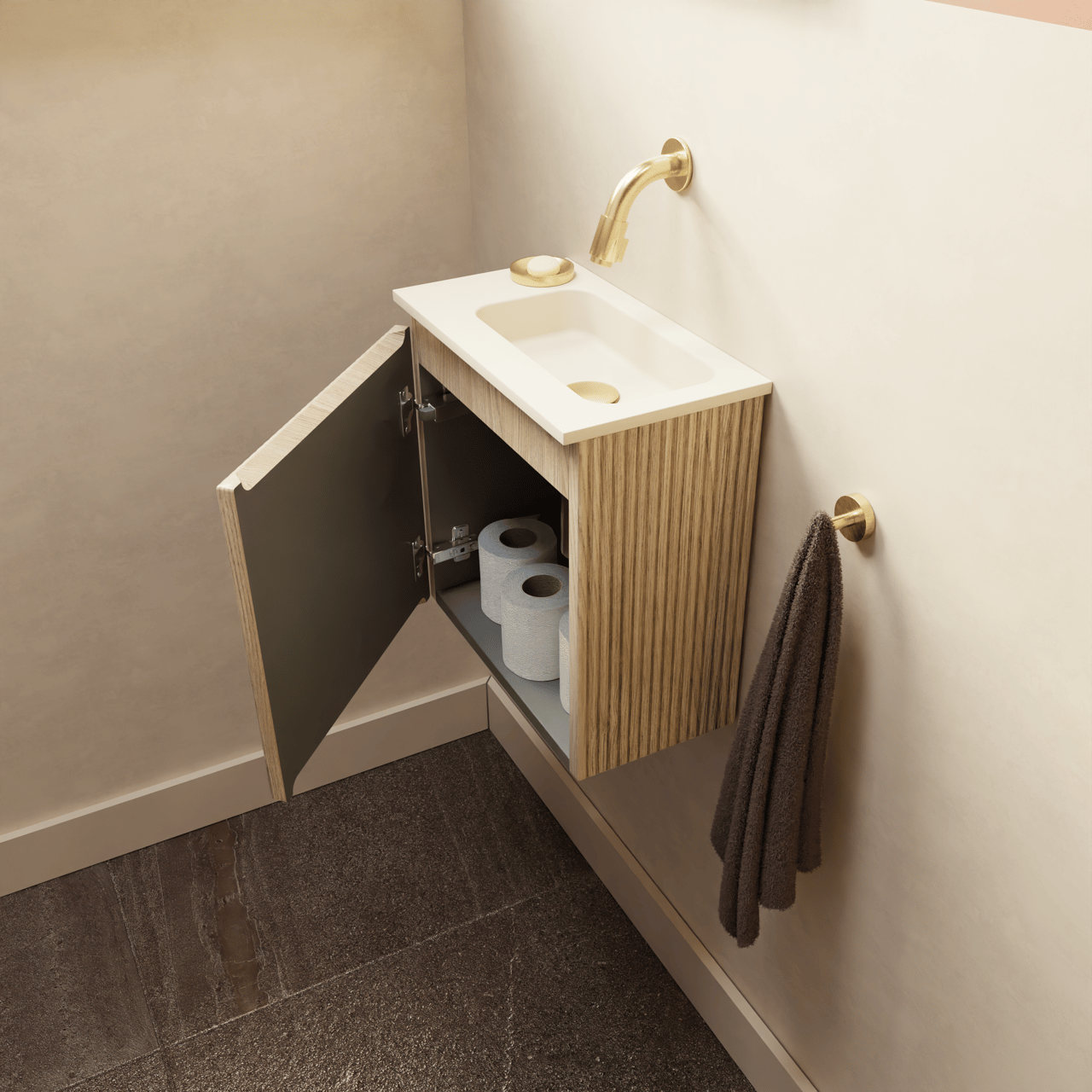 Storke Ribs zwevend toiletmeubelkast 40 x 22 cm ruwe eik