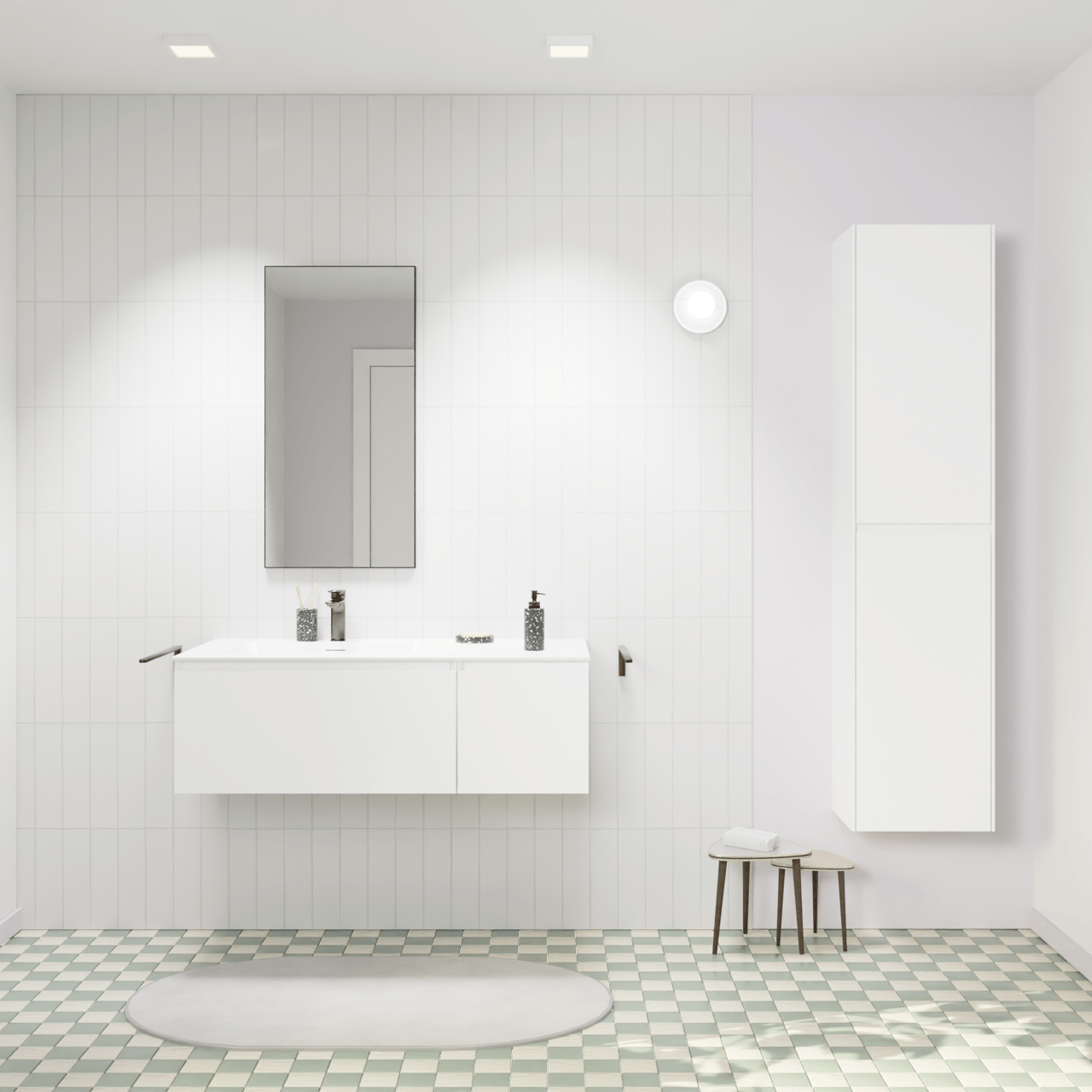 Storke Edge hängendes Möbelstück Set: 110 x 52 cm, Weiß matt, mit Mata Waschtisch links, Solid Surface Weiß matt