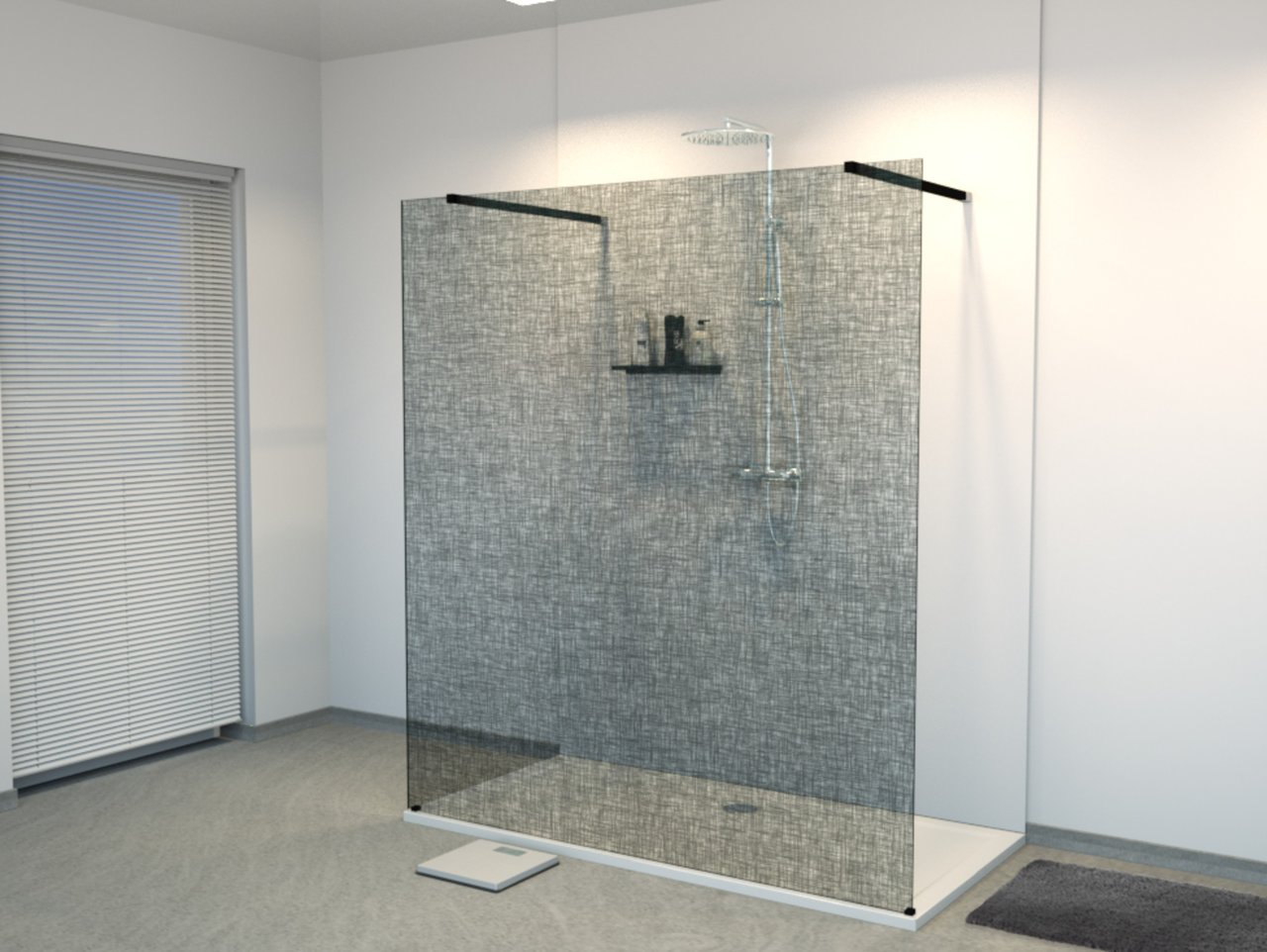 Balmani Modular Walk-In-Dusche mit freistehender Wand 180 x 200 cm, Leinen schwarz Glas , Profil schwarz matt