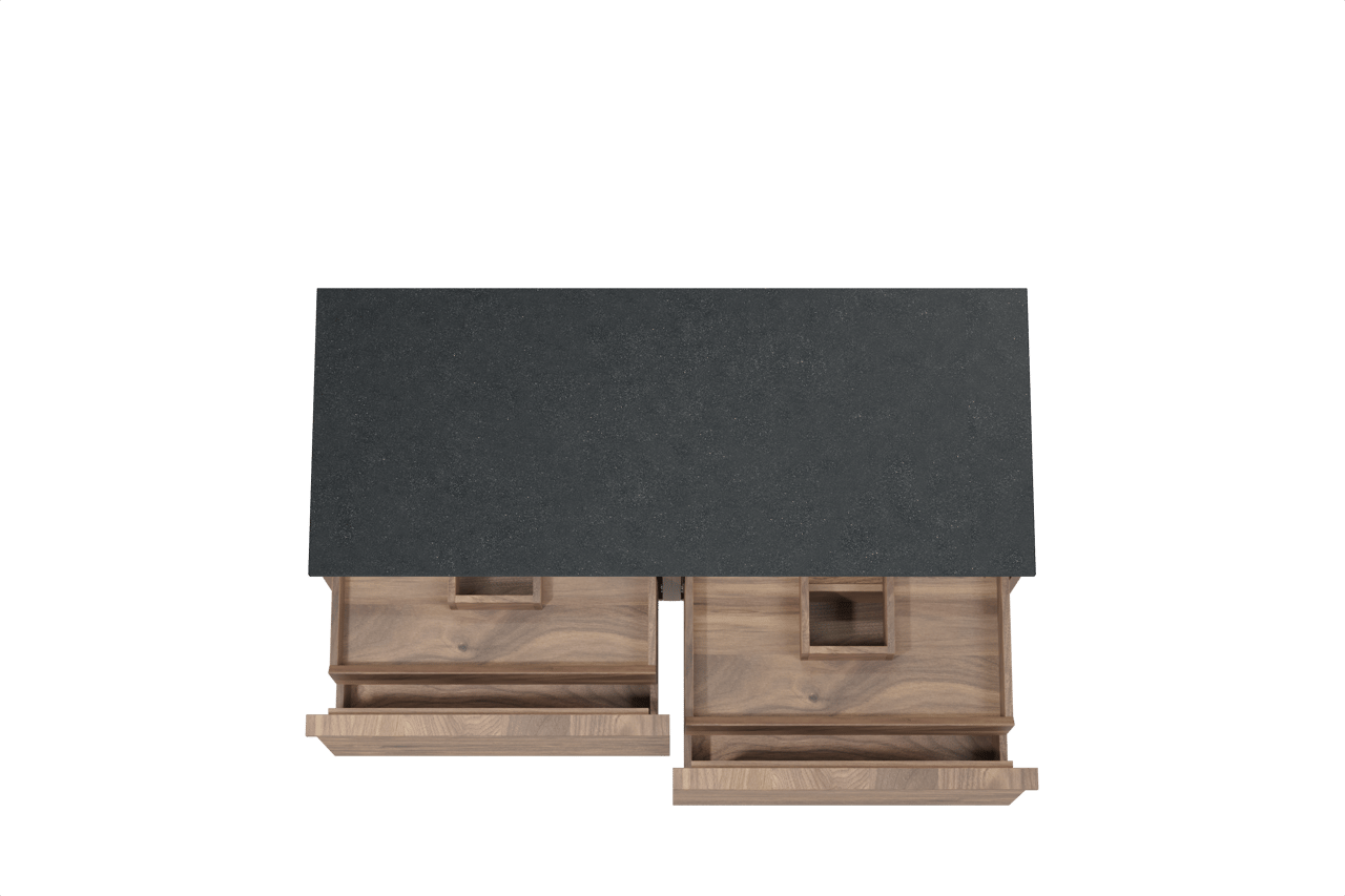Balmani Forma hängendes Möbelstück Set: 135 x 55 cm, Amerikanischer Nussbaum, mit Stretto Einzel- oder Doppel Waschtischplatte, Granit, Schwarzes Granit, Horizontale symmetrische gerade Rippe