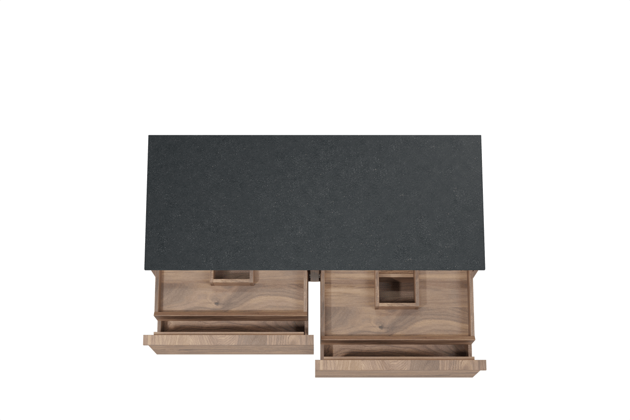 Balmani Forma hängendes Möbelstück Set: 135 x 55 cm, Amerikanischer Nussbaum, mit Stretto Einzel- oder Doppel Waschtischplatte, Granit, Schwarzes Granit, Horizontale symmetrische gerade Rippe