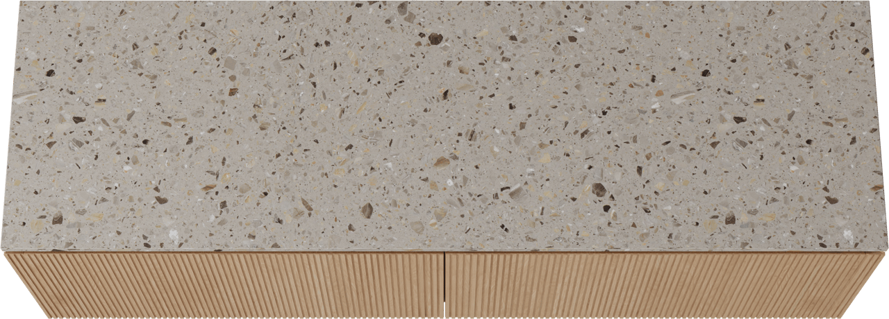 Balmani Eclips meuble salle de bains suspendu 180 x 55 cm Chêne naturelle avec Stretto tablette simple ou double en Terrazzo greige, Nervure droite symétrique verticale