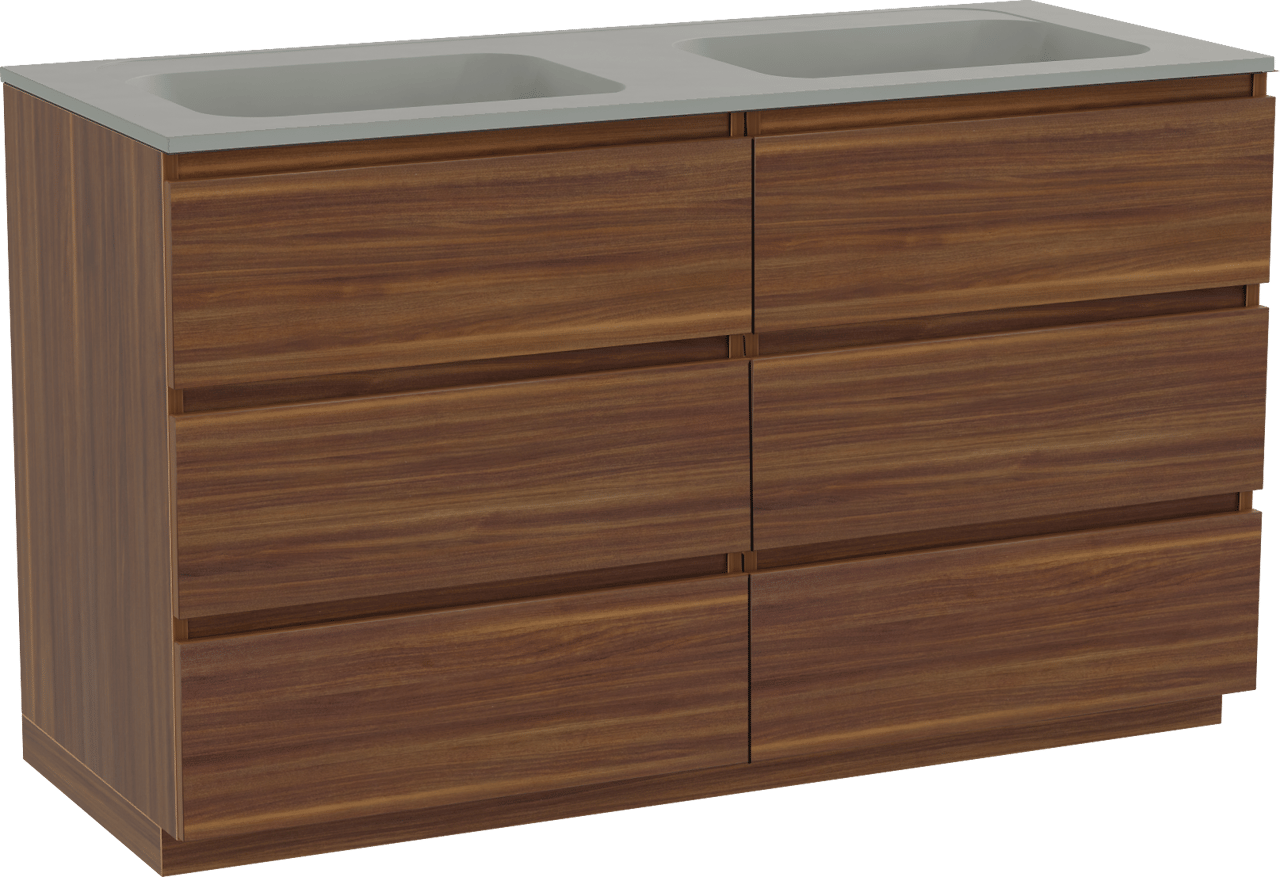 Balmani Lucida meuble salle de bains à poser 135 x 55 cm noyer américain avec Tablo Strada double vasque en marbre composite soie grise