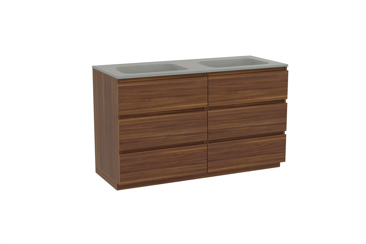 Balmani Lucida meuble salle de bains à poser 135 x 55 cm noyer américain avec Tablo Strada double vasque en marbre composite soie grise