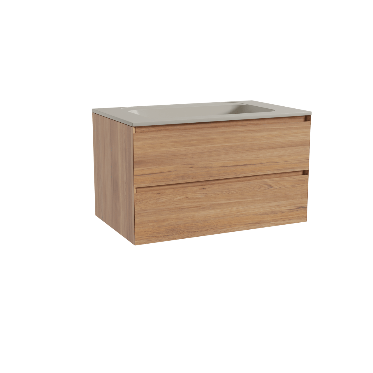 Balmani Mitra hängendes Möbelstück Set: 90 x 55 cm, Teak, mit Tablo Strada Einzelwaschtisch, Marmorkomposit Seidengrau