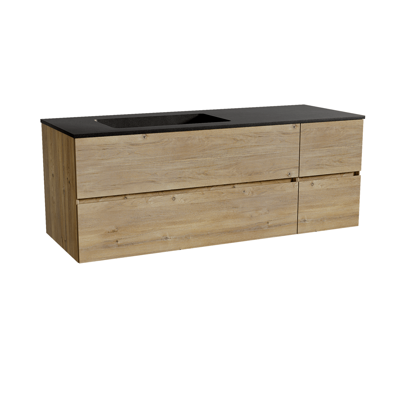 Storke Edge hängendes Möbelstück Set: 140 x 52 cm, Rohe Eiche, mit Scuro Waschtisch links, Quarz Schwarz matt