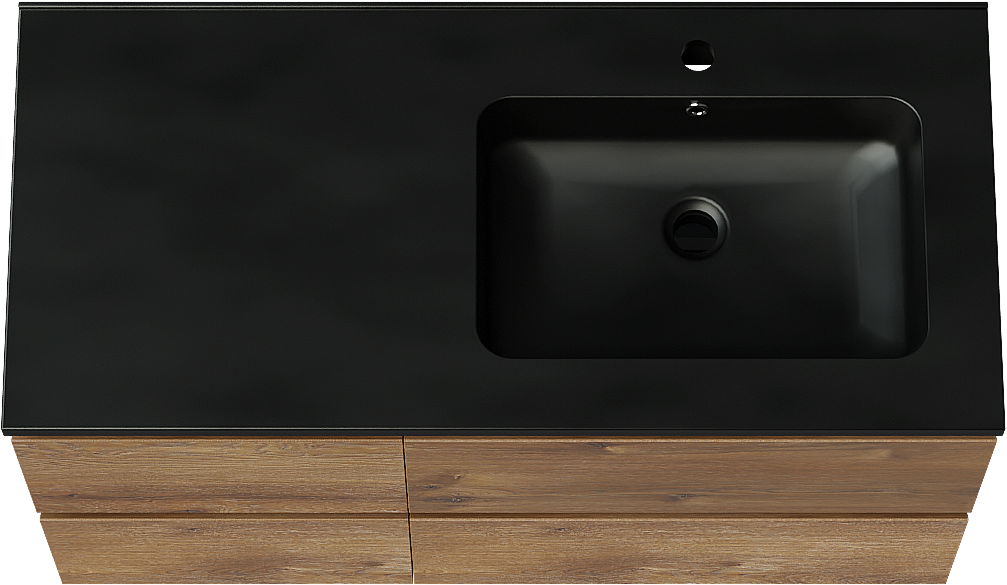 Linie Lado hängendes Möbelstück Set: 100 x 46 cm, Braune Eiche, mit Vano Waschtisch rechts, Marmorkomposit Schwarz matt