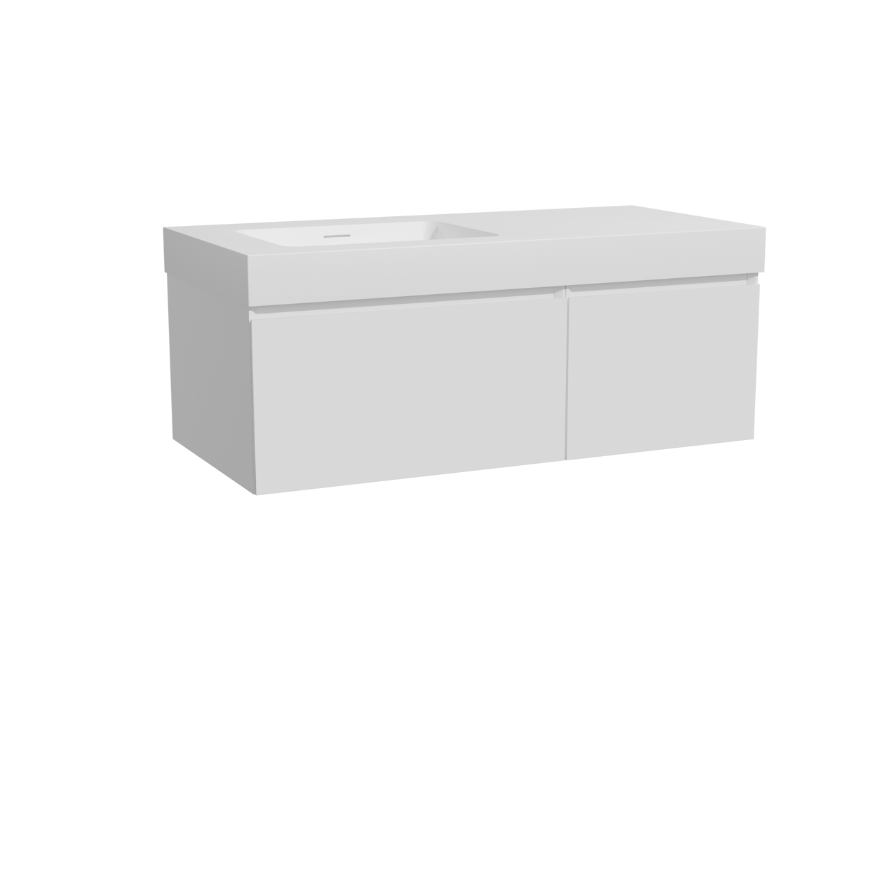 Storke Edge hängendes Möbelstück Set: 110 x 52 cm, Weiß matt, mit Mata High Waschtisch links, Solid Surface Weiß matt