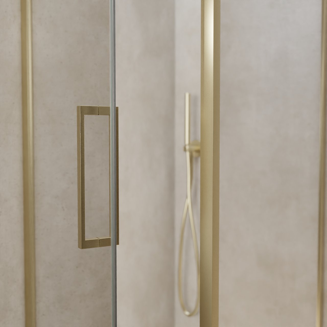 Balmani Senses Design douchecabine met linkse draaideur en vaste zijwand, 90 x 90 cm, Helder glas, Brushed Champagne Gold profielen, met coating