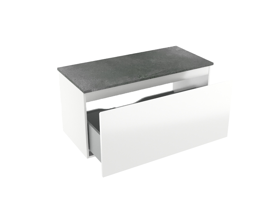 Linie Lado meuble salle de bains suspendu 100 x 46 cm blanc brillant avec Lado tablette simple ou double en mélaminé ardoise gris