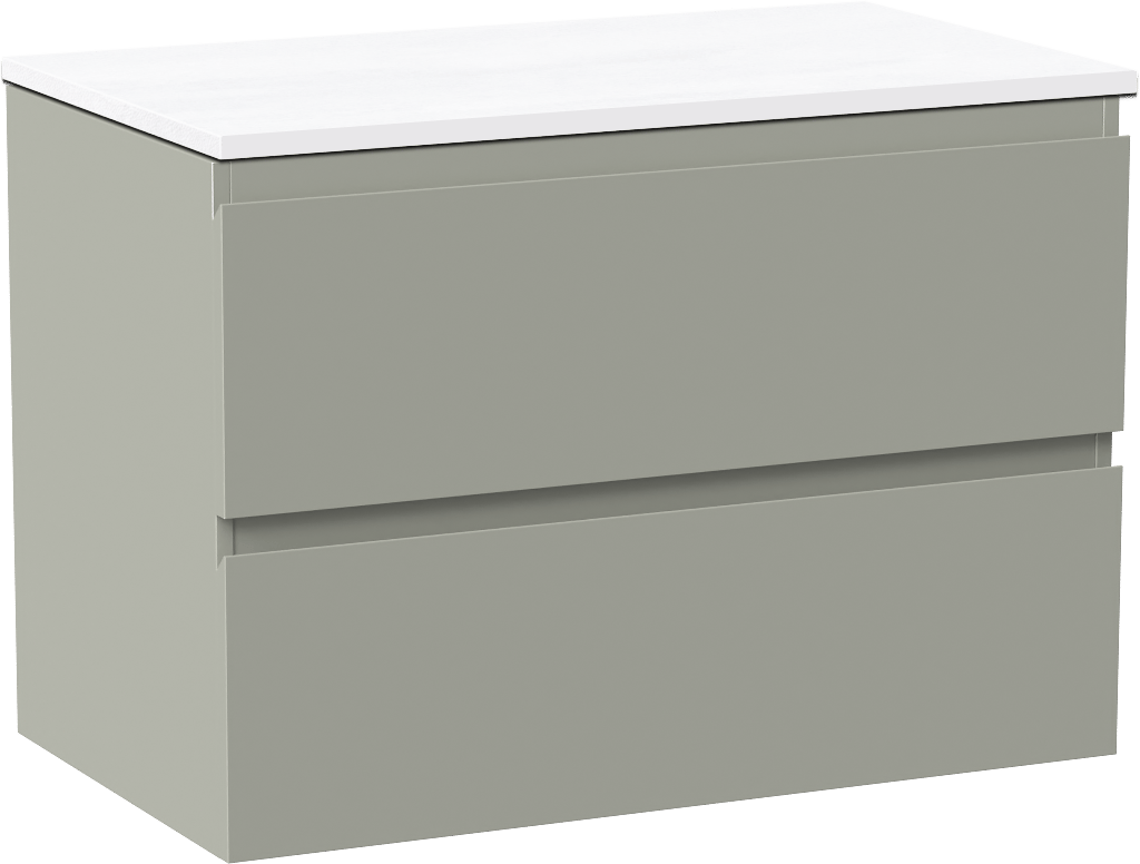 Linie Lado meuble salle de bains suspendu 80 x 46 cm greige avec Lado tablette simple en marbre composite blanc brillant