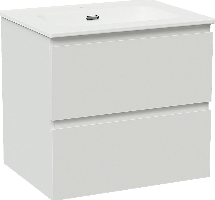 Linie Lado zwevend badmeubel 60 x 46 cm hoogglans wit met Baro enkele wastafel in porselein mat wit