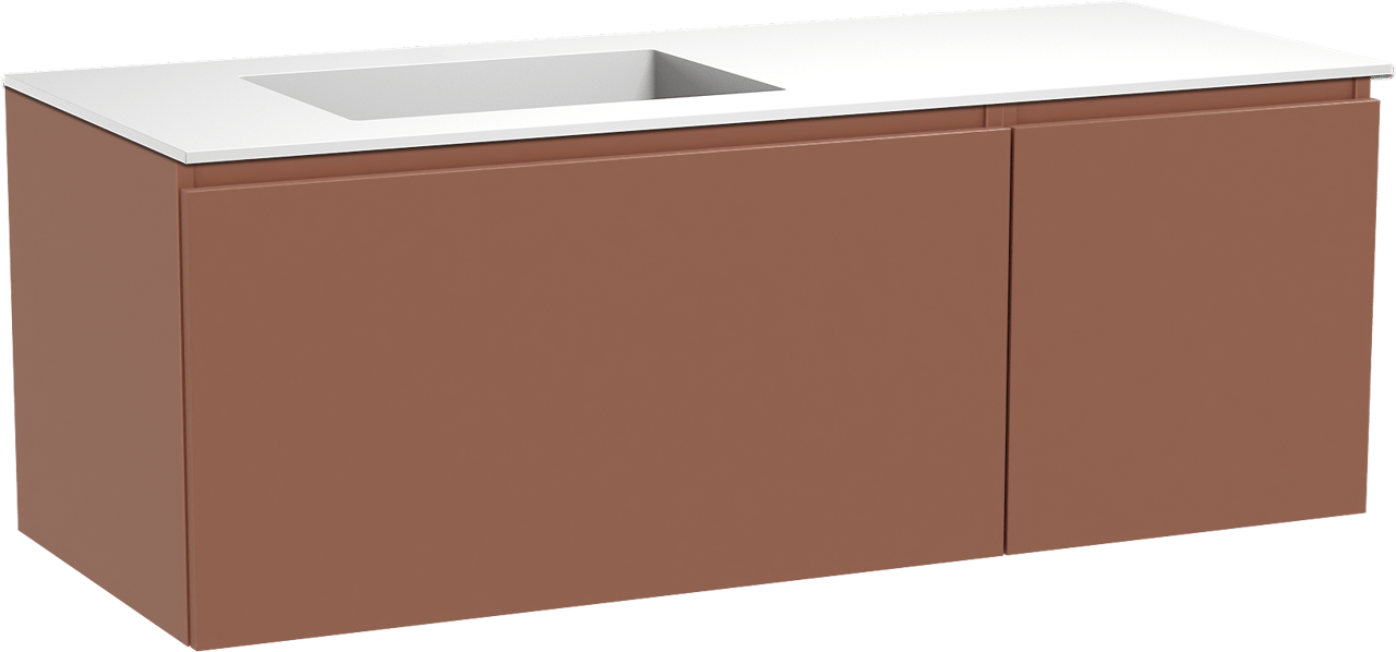 Balmani Sfera hängendes Möbelstück Set: 135 x 55 cm, Cotto, mit Tablo Stretto Waschtisch links, Solid Surface Weiß matt