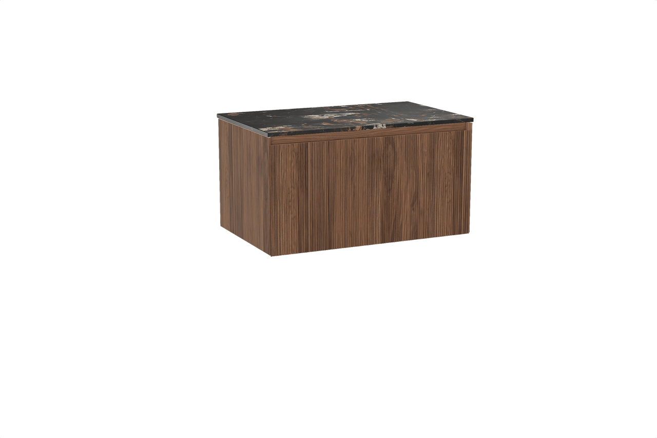 Balmani Fila meuble salle de bains suspendu 90 x 55 cm noyer avec Stretto tablette simple en marbre portoro gold, Nervure droite symétrique verticale