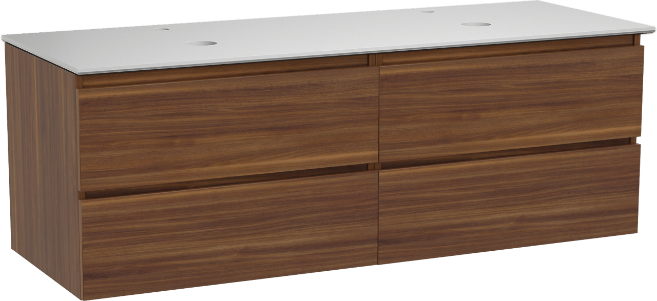 Balmani Lucida meuble salle de bains suspendu 150 x 55 cm noyer américain avec Facetta tablette double en solid surface blanc mat