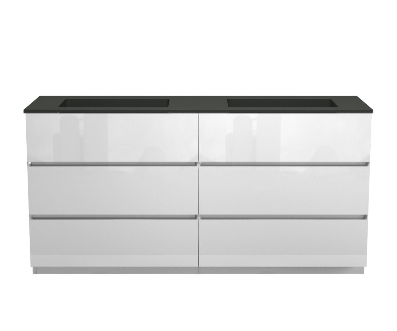 Storke Edge staand badmeubel 170 x 52 cm hoogglans wit met Scuro dubbele wastafel in kwarts mat zwart