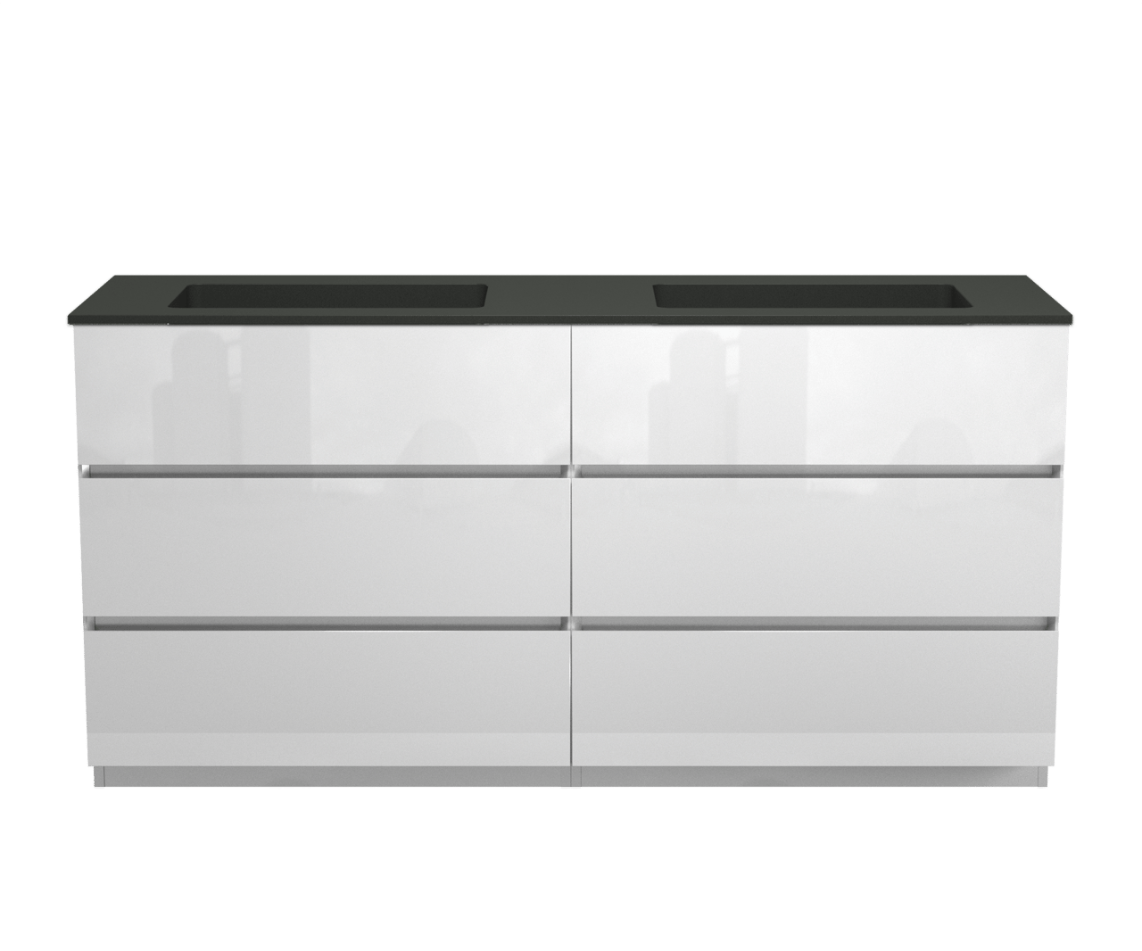 Storke Edge freistehendes Möbelstück Set: 170 x 52 cm, Weiß glänzend, mit Scuro Doppelwaschtisch, Quarz Schwarz matt