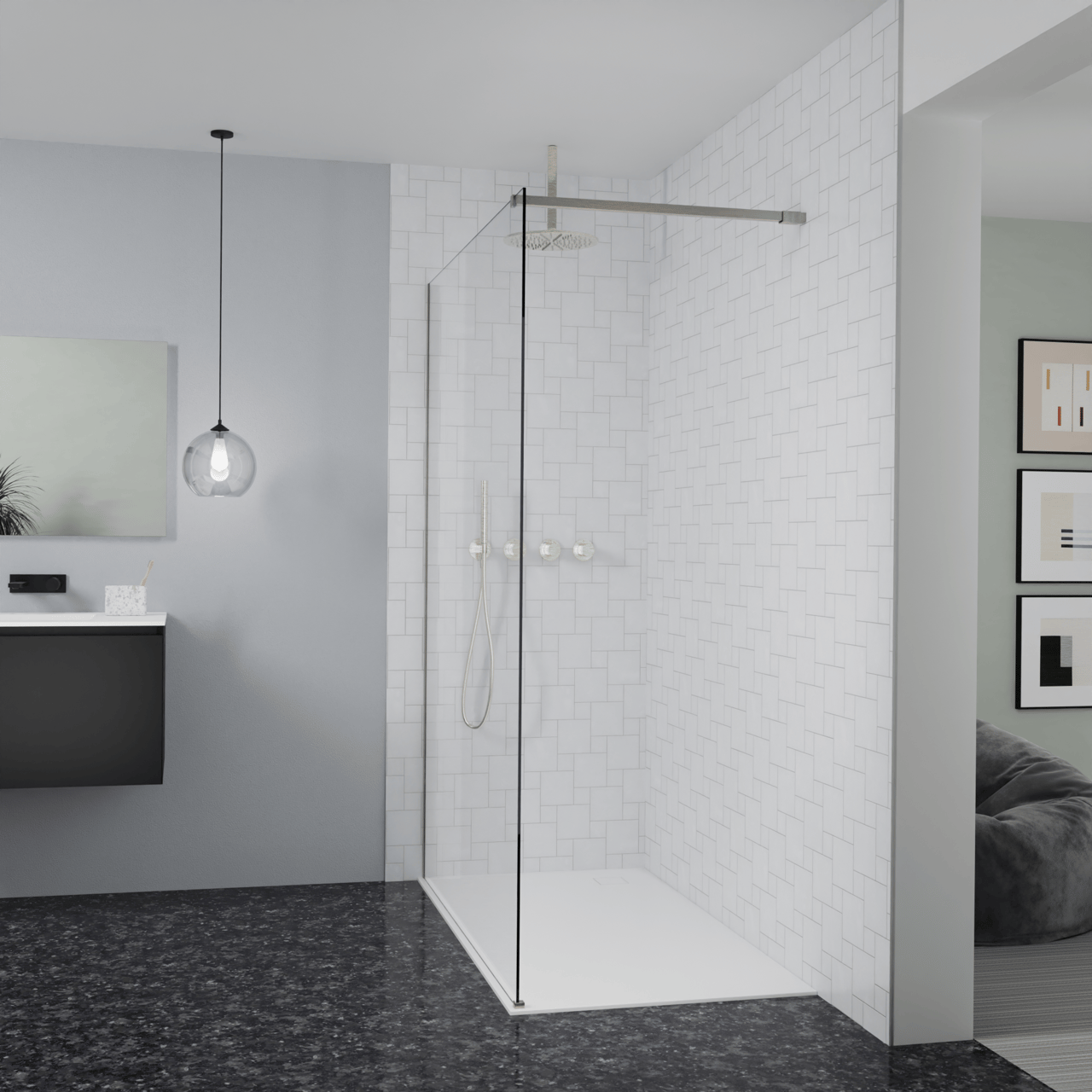 Balmani Modular Walk-In Dusche: 150 x 200 cm, Klarglas, Profil Brushed CoolMetal