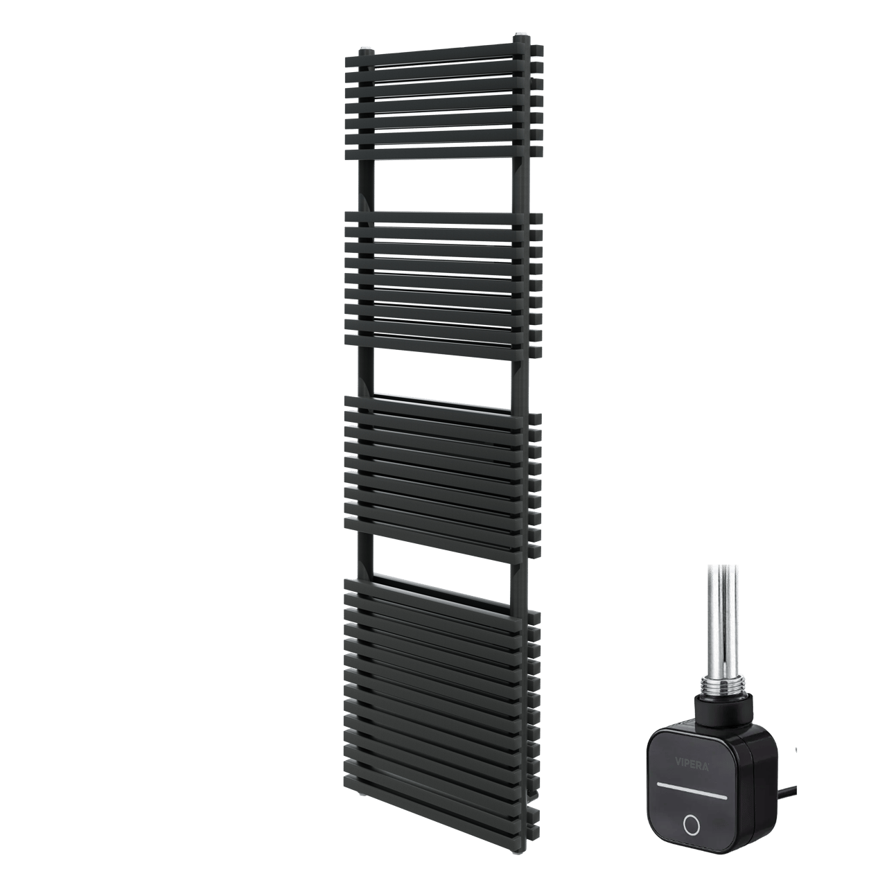 Vipera Vesuvio dubbele handdoekradiator 50 x 180 cm elektrische verwarming mat zwart zij- en middenaansluiting 1430W, weerstand inbegrepen