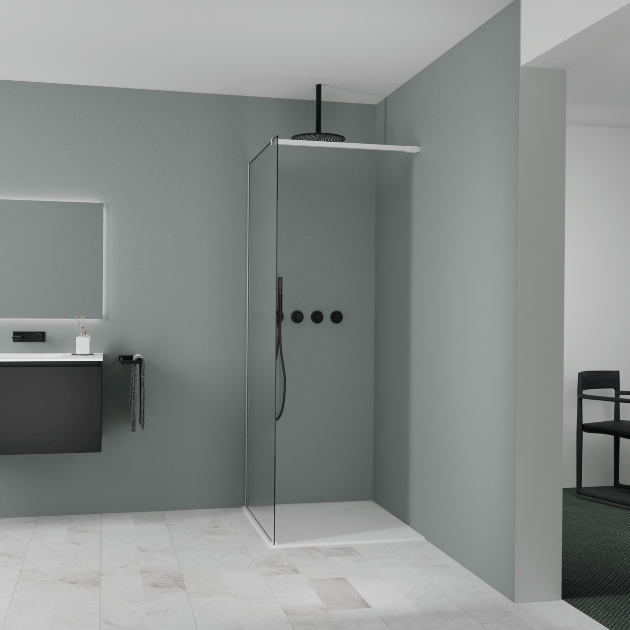 Balmani Modular Walk-In Dusche: 90 x 200 cm, Ribs, inklusive Coating, Profil Weiß matt