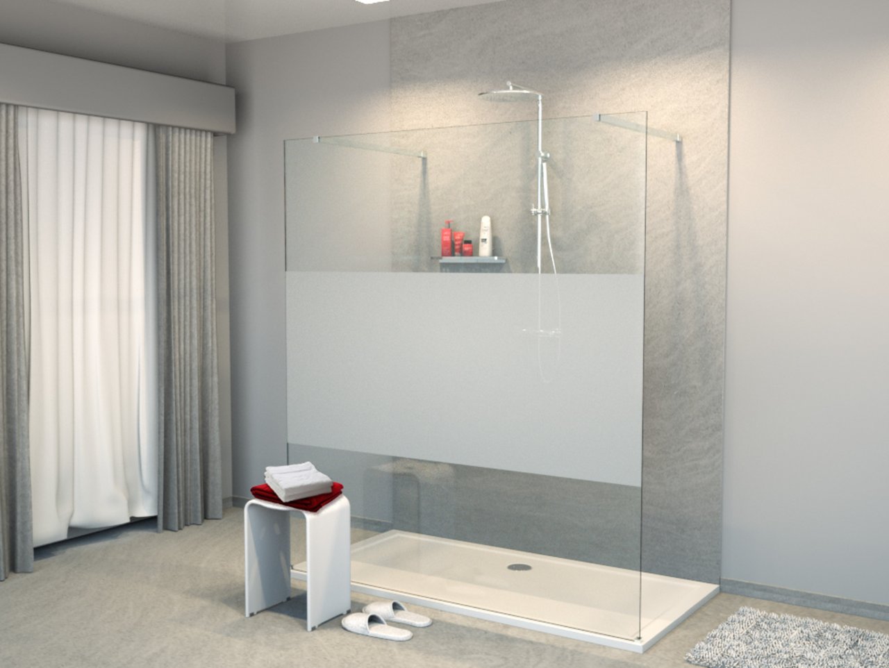Balmani Modular douche à l'italienne avec paroi autoportante 180 x 200 cm verre transparent avec bande matte profil chrome brillant