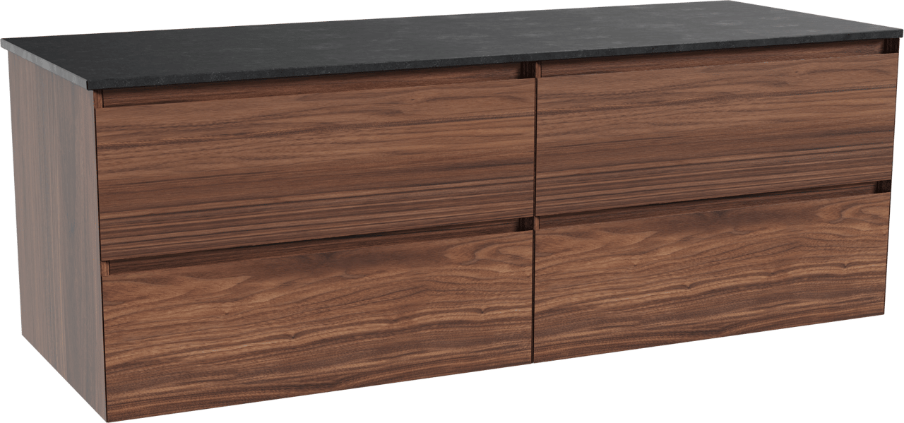 Balmani Mitra meuble salle de bains suspendu 150 x 55 cm noyer avec Stretto tablette simple ou double en granit noir