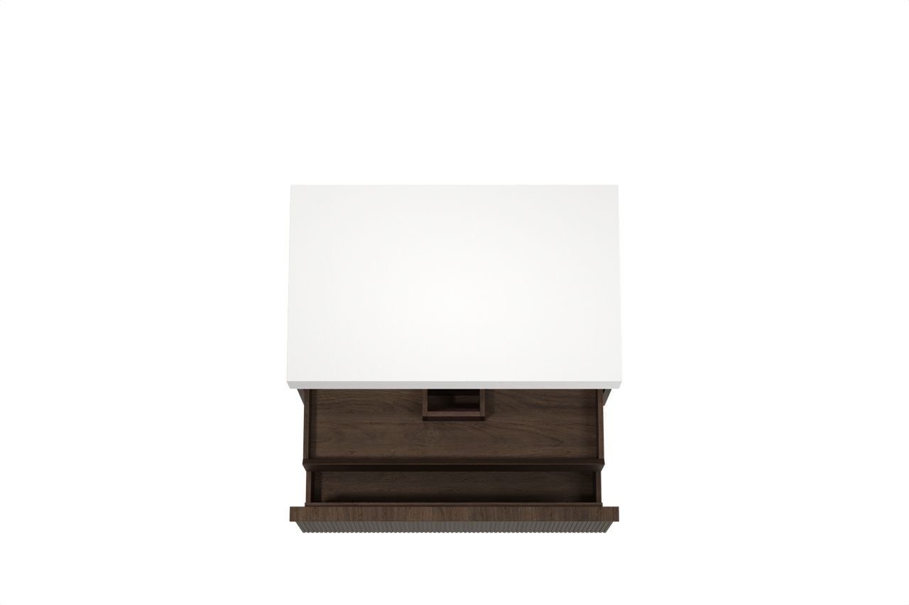 Balmani Forma zwevend badkamermeubel 90 x 55 cm gerookte eik met Dominus enkel tablet in solid surface mat wit, Verticale symmetrische rechte ribbel