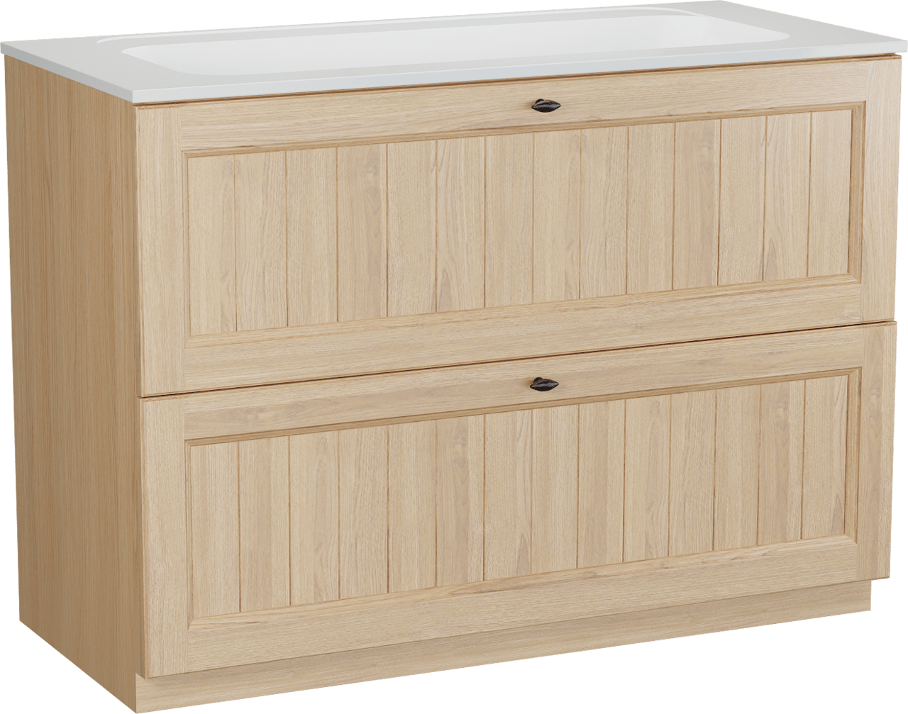 Balmani Lemon staand badkamermeubel 120 x 55 cm, fineer natuur eik met Tablo Strada enkele wastafel in glanzend wit