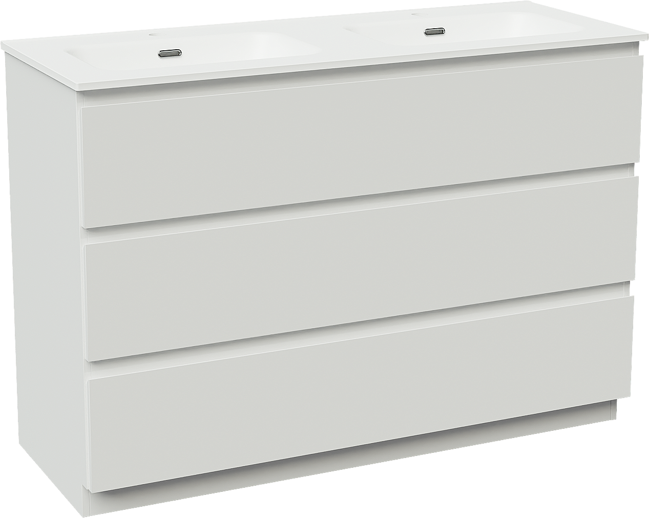 Linie Lado meuble salle de bains à poser 120 x 46 cm blanc brillant avec Baro double vasque en porcelaine blanc mat