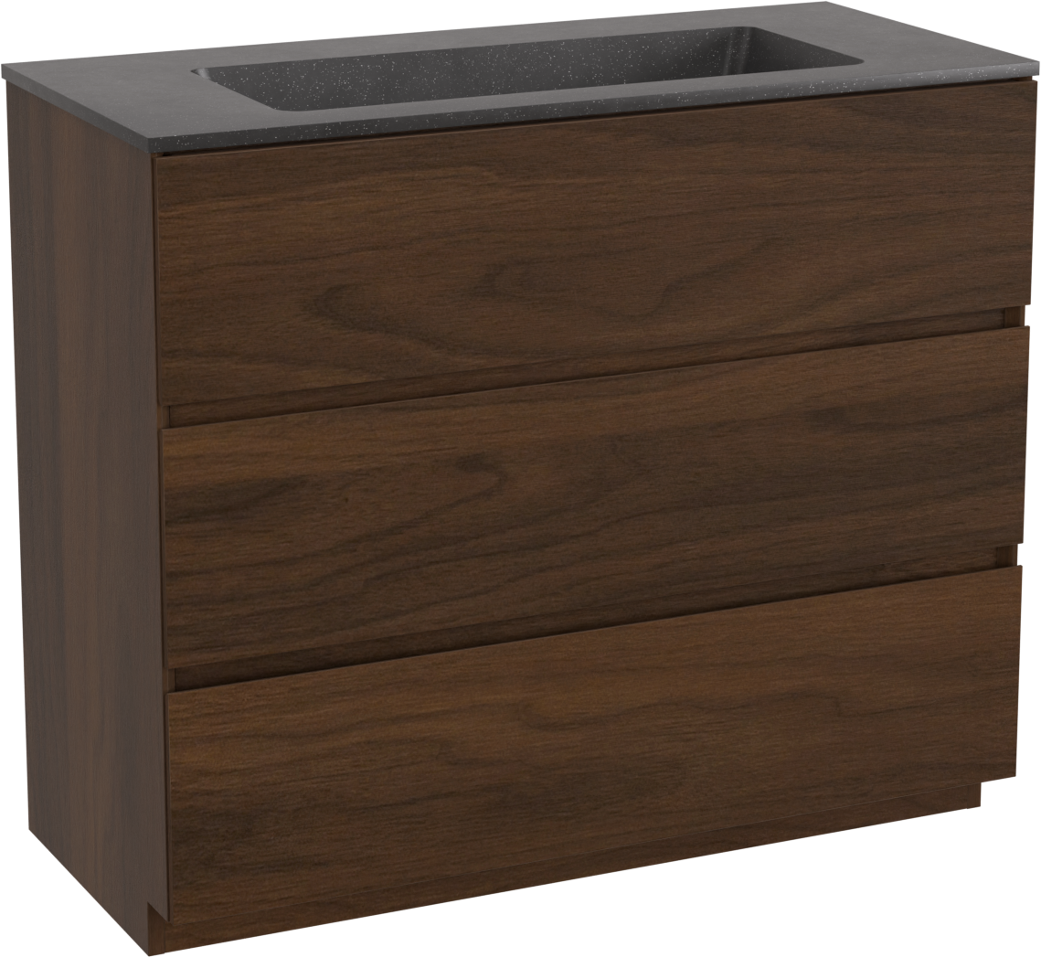 Storke Edge meuble salle de bains à poser 100 x 46 cm noyer avec Scuro plan simple en quartz noir mat