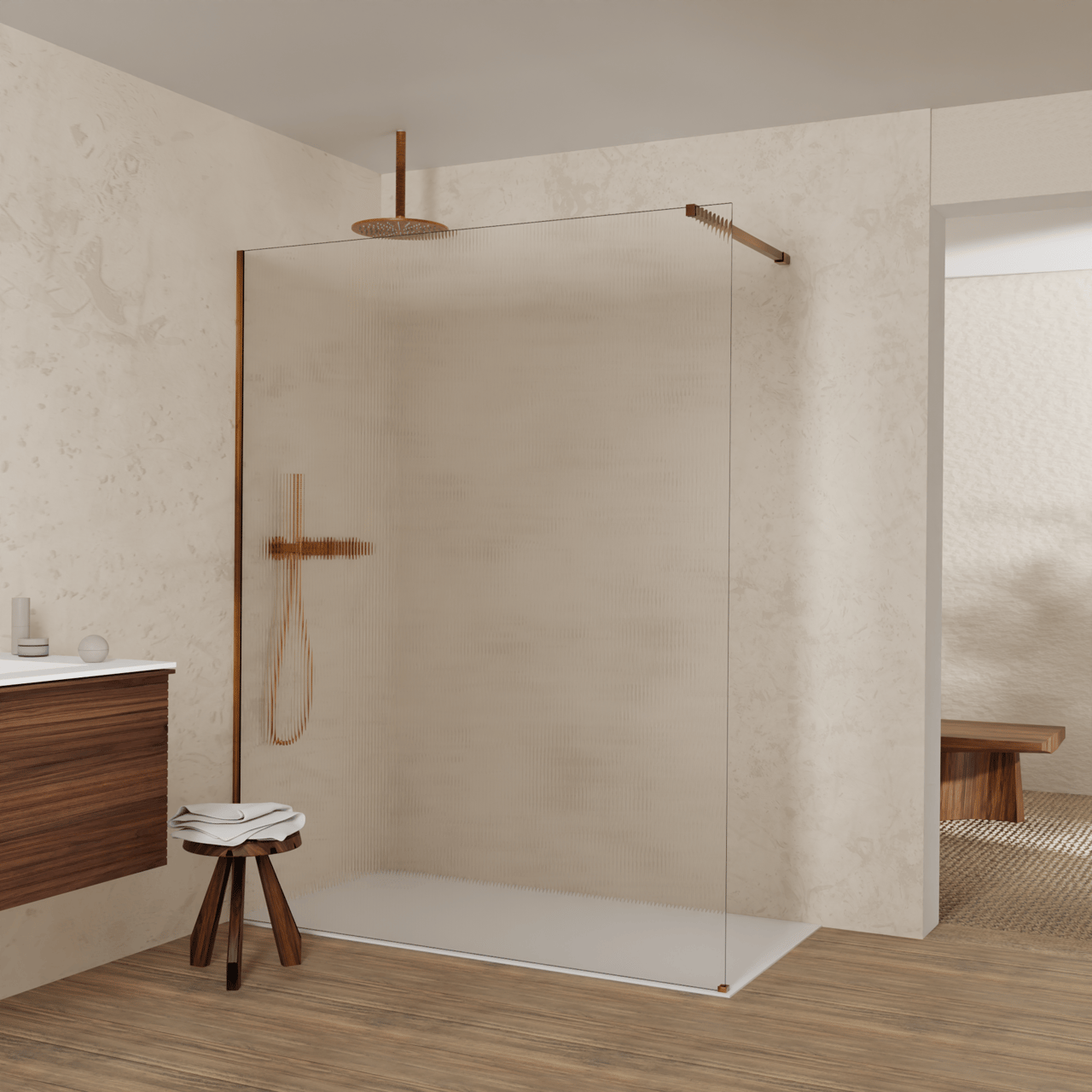 Balmani Modular douche à l'italienne: 160 x 200 cm, Ribs, avec coating, Profil Brushed Rosegold