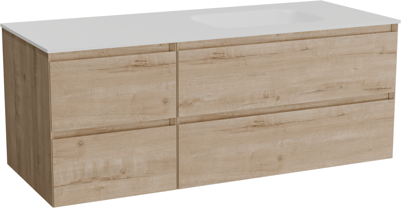 Balmani Mitra meuble salle de bains suspendu 135 x 55 cm chêne brut avec Tablo Arcato vasque asymétrique droite en solid surface blanc mat