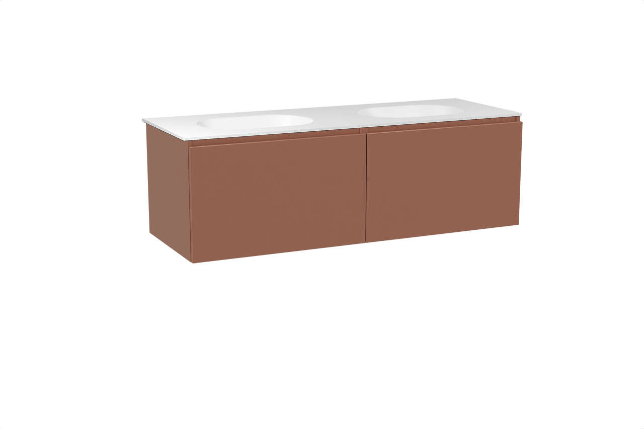 Balmani Sfera zwevend badkamermeubel 150 x 55 cm cotto met Tablo Oval dubbele wastafel in solid surface mat wit