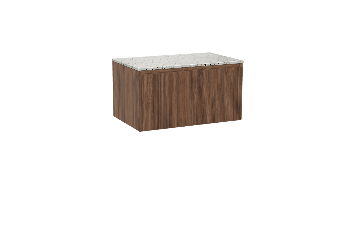 Balmani Fila meuble salle de bains suspendu 90 x 55 cm noyer avec Stretto tablette simple en blanc/noir mat terrazzo, Nervure droite symétrique verticale