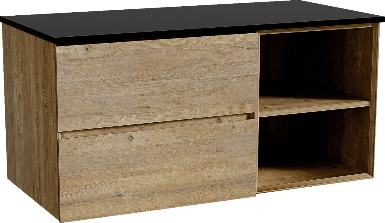 Storke Edge meuble salle de bains suspendu 110 x 52 cm chêne brut avec Panton tablette simple en mdf enduit de poudre noir mat