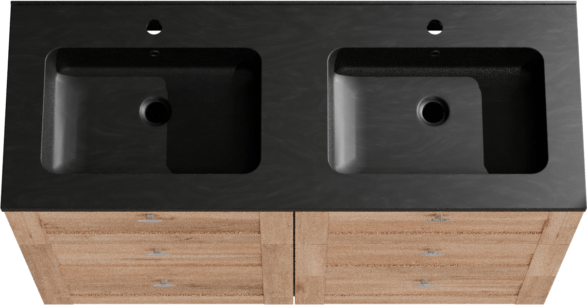 Linie Classo freistehendes Möbelstück Set: 120 x 46 cm, Naturbelassene Eiche, mit Vano Doppelwaschtisch, Marmorkomposit Schwarz matt