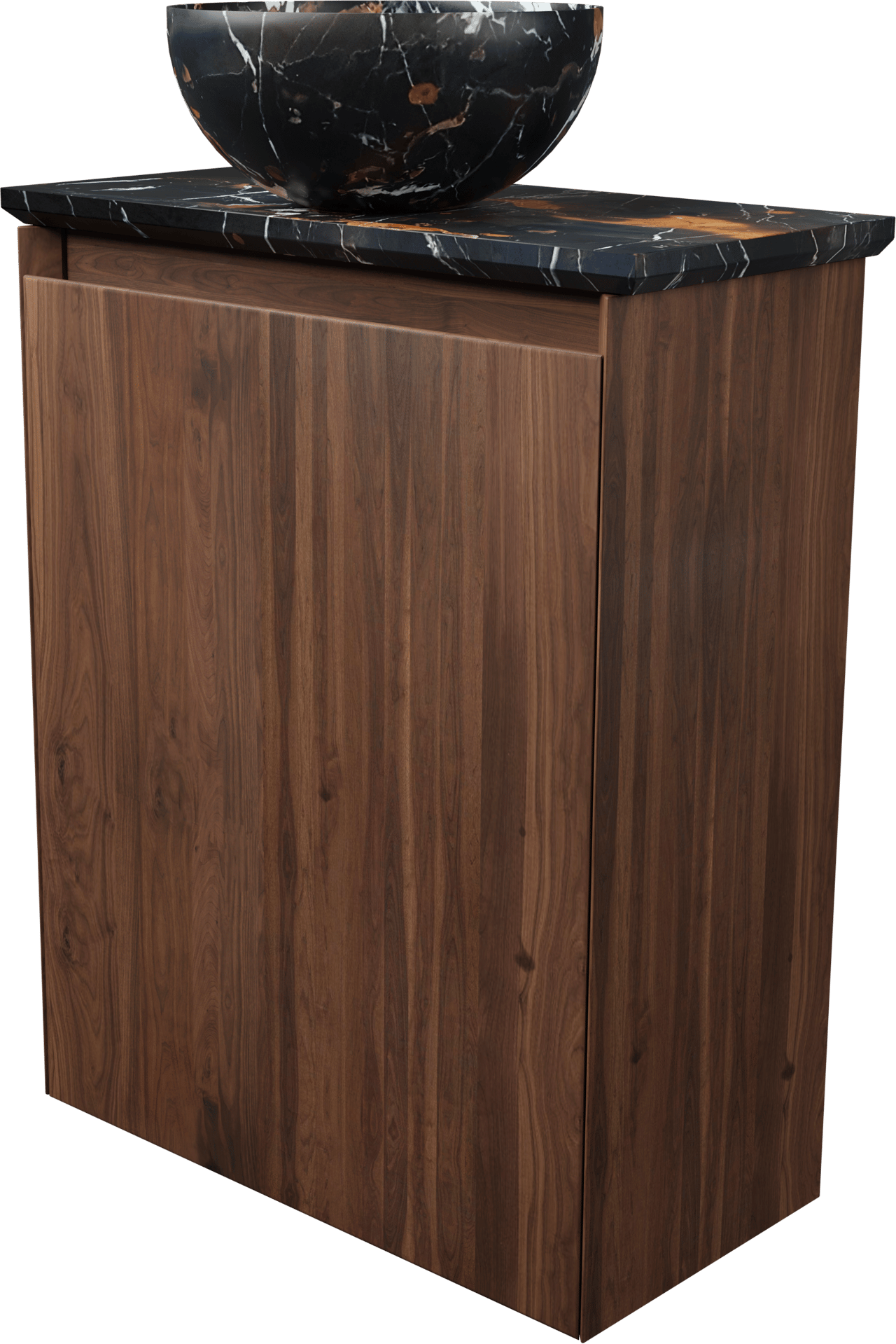 Balmani Mitra zwevend toiletmeubel 42 x 21 cm amerikaanse notelaar met Facetta tablet en Bari XS waskom in Portoro Gold marmer