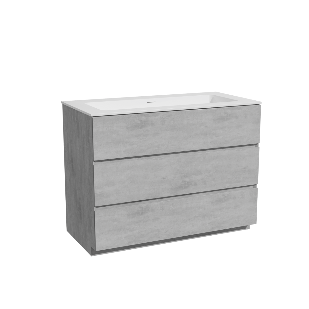 Storke Edge freistehendes Möbelstück Set: 105 x 52 cm, Beton dunkelgrau, mit Mata Einzelwaschtisch für 2 Armaturenlöcher, Solid Surface Weiß matt