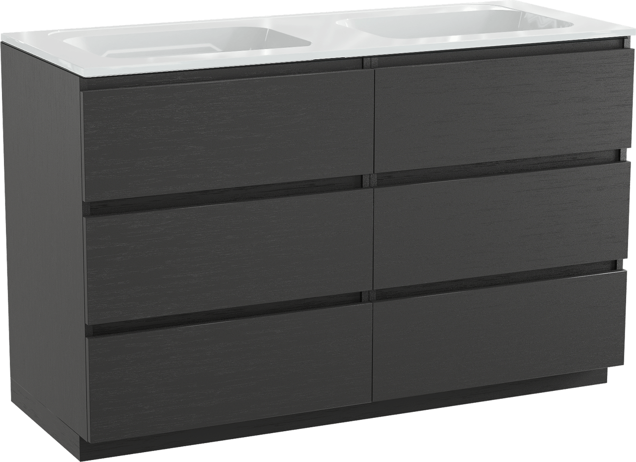 Balmani Lucida meuble salle de bains à poser 135 x 55 cm chêne noir avec Tablo Strada double vasque en marbre composite blanc brillant