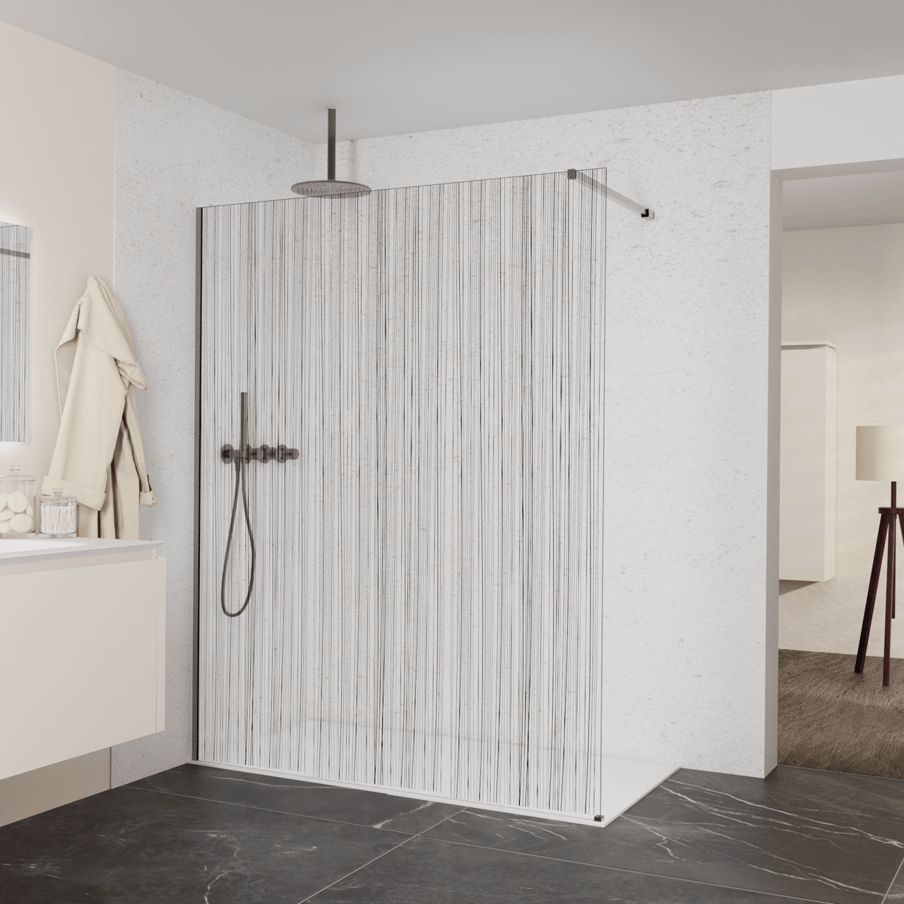 Balmani Modular inloopdouche: 160 x 200 cm, Mikado met coating, Brushed GunMetal profielen